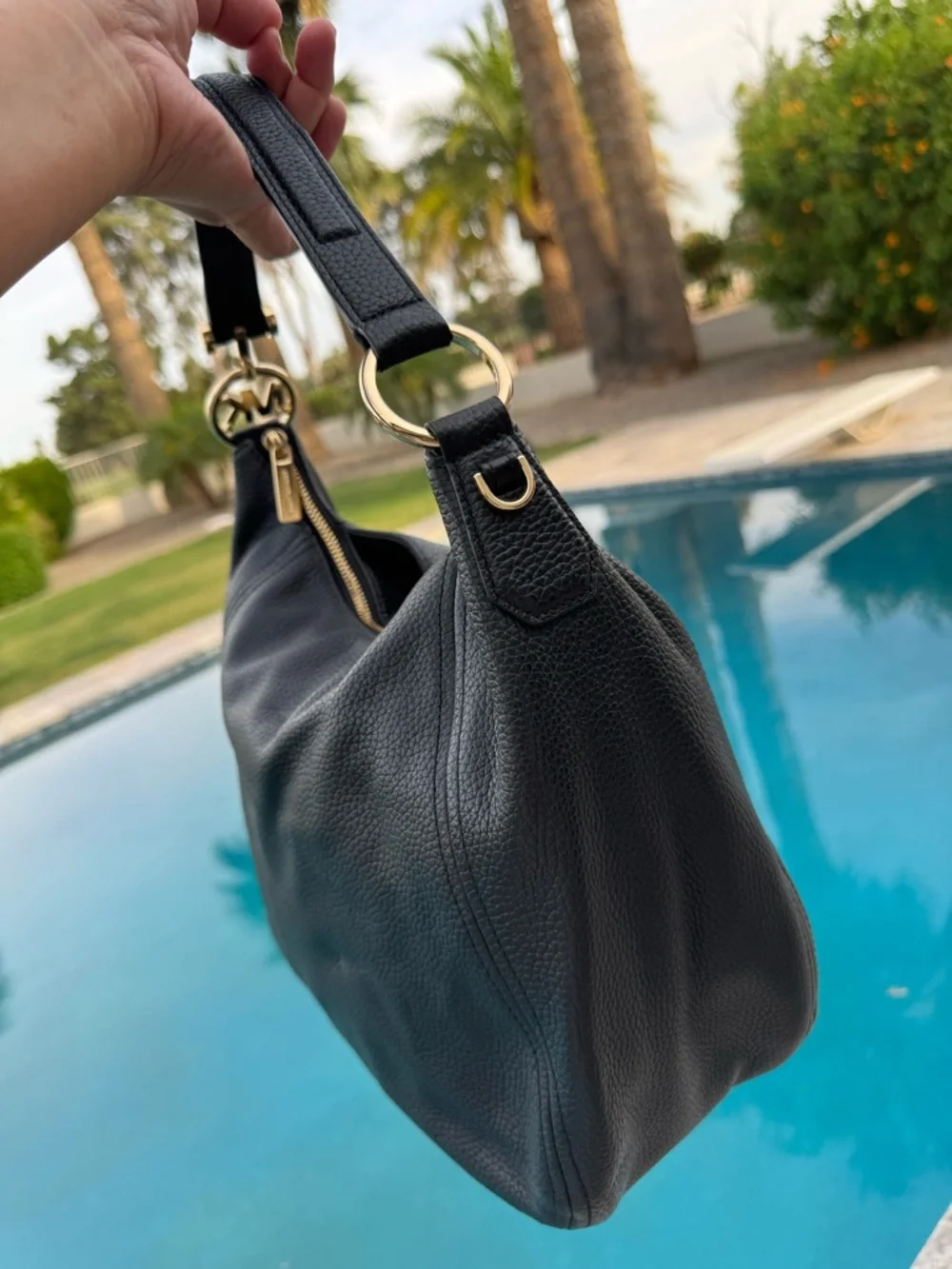 Michael Kors Black Pebbled Leather Hobo Bag with Gold Hardware - Picture 4 of 14